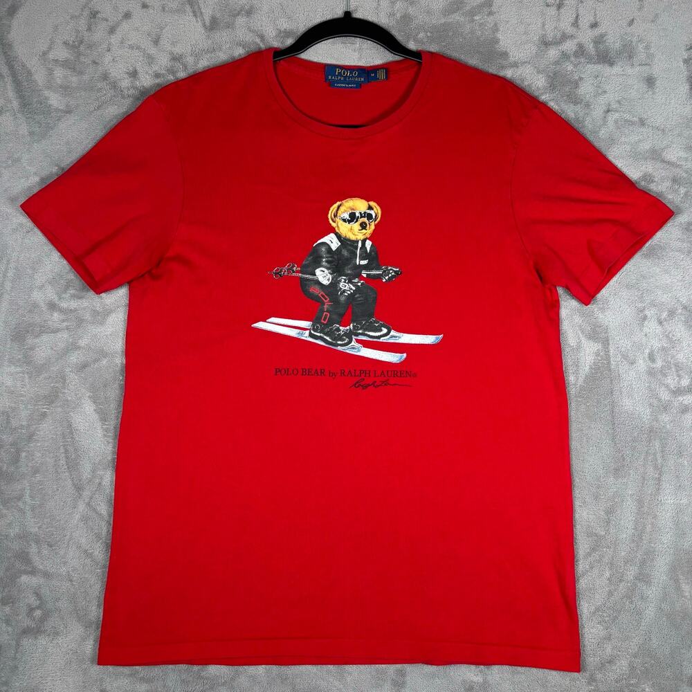 Polo Ralph Lauren Ski Polo Bear Graphic T-Shirt Red Custom Slim Fit Men’s M